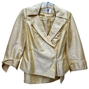 Kay Unger New York 100% Silk Skirt Suit Set Size 8 Gold Yellow 3-Piece